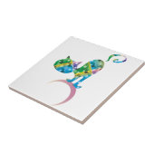 三日月カラフルの上の猫 タイル (側面)