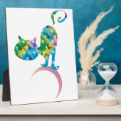 三日月カラフルの上の猫 フォトプラーク (側面)