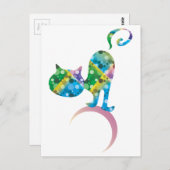 三日月カラフルの上の猫 ポストカード (正面/裏面)