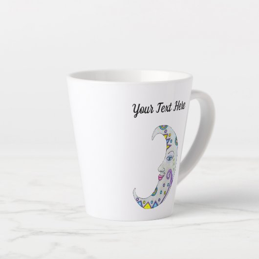 三日月カラフル顔かわいらしブルーアイズ カフェラテマグ (右アングル)