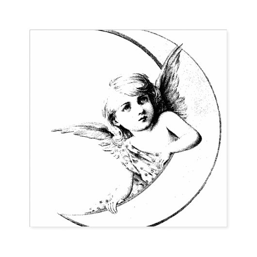 三日月ゴム印の天使 ラバースタンプ (インプリント)