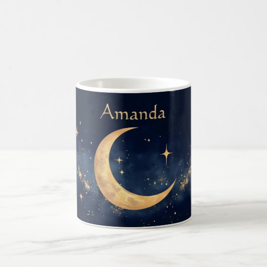 三日月パーソナライズされたと星の夜空 コーヒーマグカップ (中央)