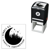 三日月モダンの木と星のラウンドEx Libris セルフインキングスタンプ (インサイチュ)