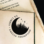 三日月モダンの木と星のラウンドEx Libris セルフインキングスタンプ