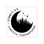 三日月モダンの木と星のラウンドEx Libris ラバースタンプ (インプリント)