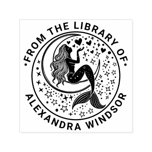 三日月ライブラリーのセクシーな人魚の本の名前 セルフインキングスタンプ (デザイン)