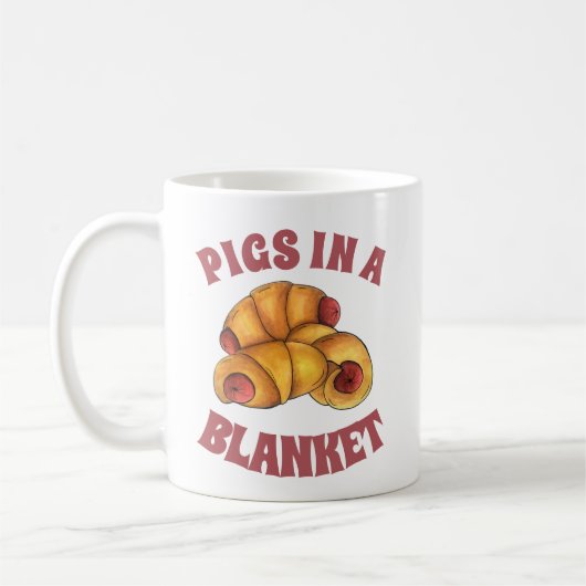三日月形のホットドッグ転がのジャンクフードの豚 コーヒーマグカップ (左)