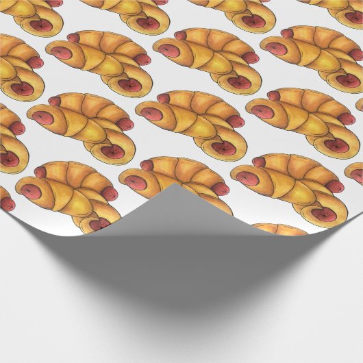 三日月形のホットドッグ転がのジャンクフードの豚 ラッピングペーパー (角)