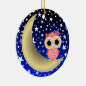 三日月形の月およびフクロウ セラミックオーナメント (右)