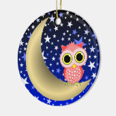三日月形の月およびフクロウ セラミックオーナメント (左)