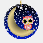 三日月形の月およびフクロウ セラミックオーナメント (裏面)