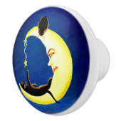 三日月形の月および黒猫のノブ セラミックノブ (右)