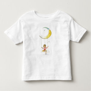 三日月形の月からつるすロープで振れている女の子 トドラーTシャツ