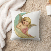 三日月形の月のヴィンテージの天使 クッション (ブランケット)