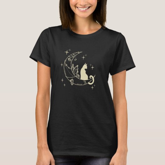 三日月猫スターマジカル宇宙猫ラブ Tシャツ (正面)