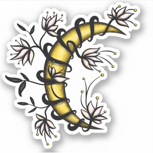 三日月花包まれた入れタトゥースタイル シール (正面)