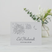 三日月花火シルバーフォイルEidムバラクカード 箔シーズンポストカード (立ち正面)