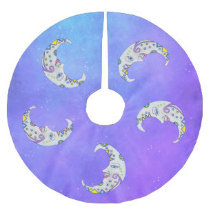 三日月華美の月のカラフル飾り紫 ブラッシュドポリエステルツリースカート