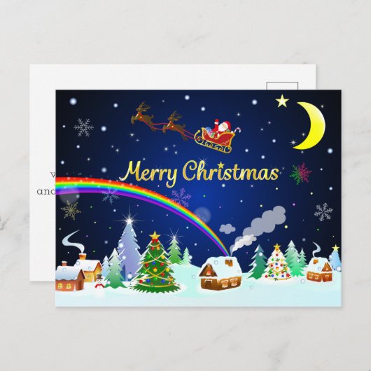 三日月飛んでいるのサンタクロース ポストカード (正面/裏面)