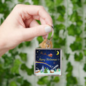 三日月飛んでいる付きサンタクロース キーホルダー (手)