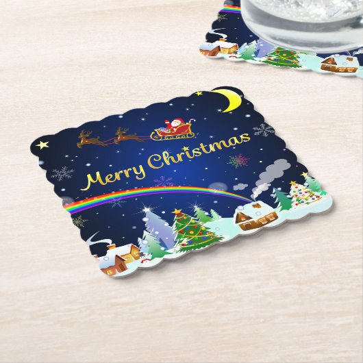 三日月飛んでいる付きサンタクロース ペーパーコースター (アングル)