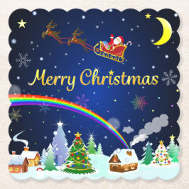 三日月飛んでいる付きサンタクロース ペーパーコースター