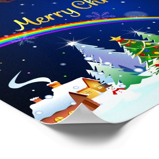 三日月飛んでいる付きサンタクロース ポスター (角)