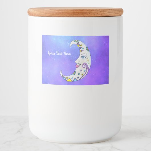 三日月飾カラフル顔パープルスカイ フードラベル (正面)