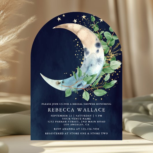 三日月 ユーカリ アーチ ネイビー ブライダルシャワー 招待状