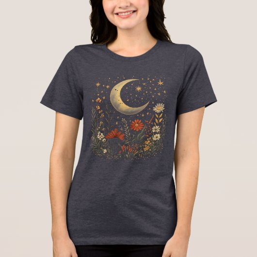 三日月 & ワイルドフラワー 星空の夜 トライブレンドTシャツ (正面)