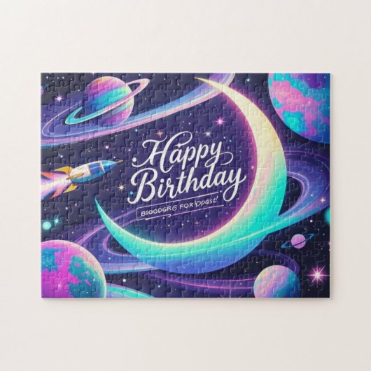 三日月、星、惑星銀河系をテーマにした ジグソーパズル (横)