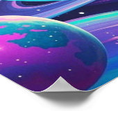 三日月、星、惑星銀河系をテーマにした ポスター (角)