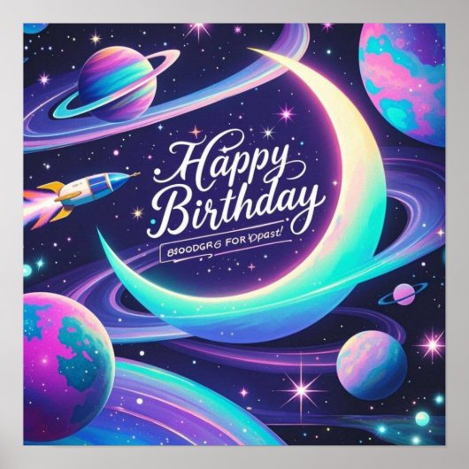 三日月、星、惑星銀河系をテーマにした ポスター (正面)