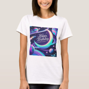三日月、星、惑星銀河系をテーマにした Tシャツ