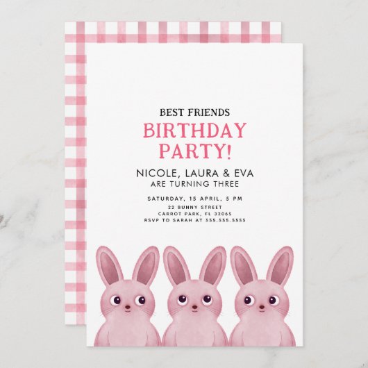 三最高の束の友人の誕生日パーティー 招待状 (正面/裏面)