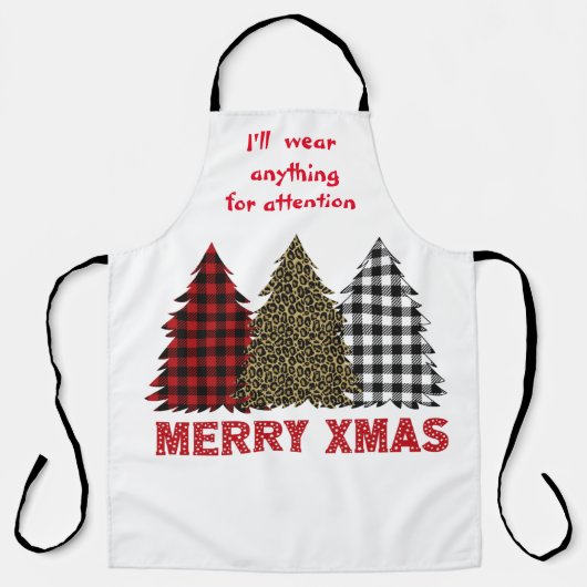 三本のユーモアのある格子状のクリスマス エプロン (正面)