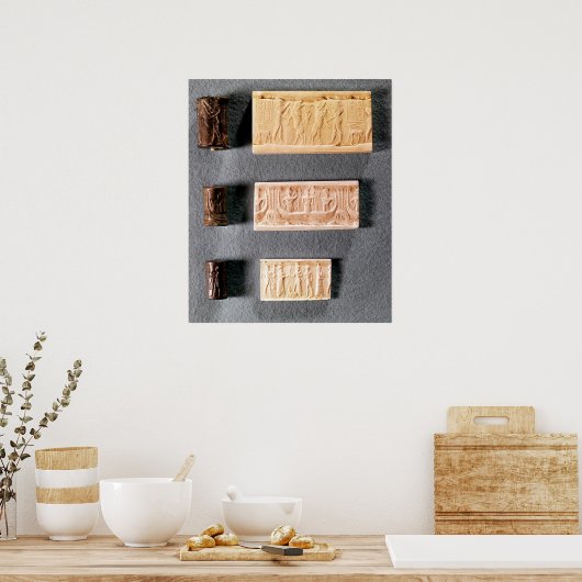 三本の円筒が印影で封じられている ポスター (キッチン)