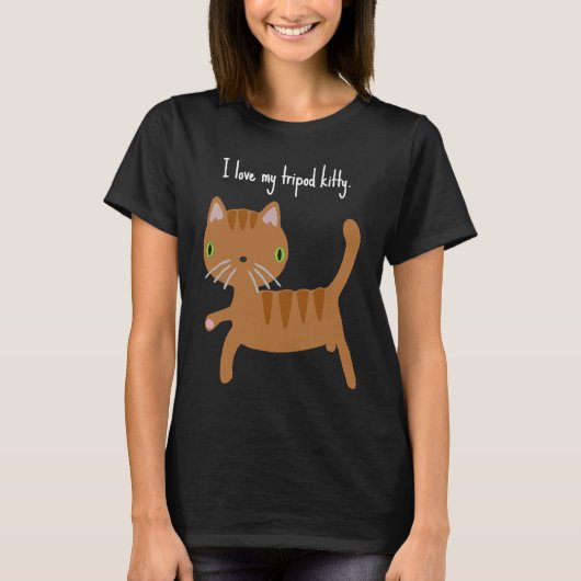 三本足の猫の誇り トラポッド・キティが大好き Tシャツ (正面)