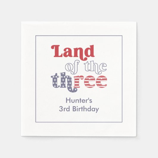 三歳の誕生日の愛国的な土地パーティー スタンダードカクテルナプキン (正面)