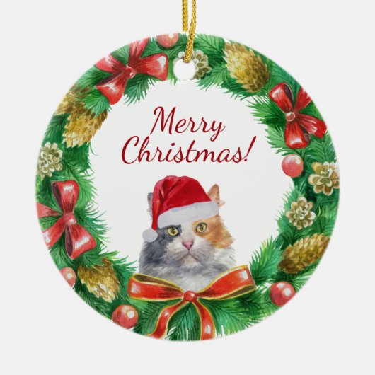 三毛のイエネコ メリークリスマス セラミックオーナメント (正面)