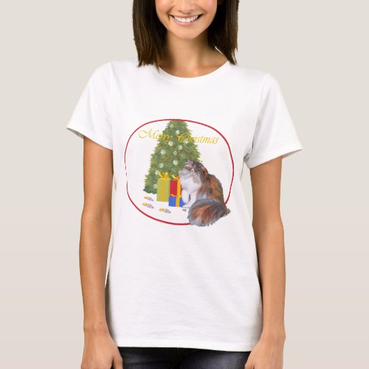 三毛のペルシャ猫 クリスマス Tシャツ (正面)