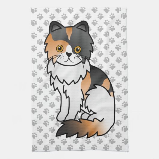 三毛ペルシャン風可愛いキャラクター猫イラスト キッチンタオル (縦)