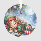 三毛子猫と眠るクリスマスエルフ オーナメント (裏面)