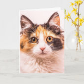 三毛猫かわいい猫誕生日グリーティングカード カード (黄色い花)