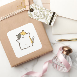 三毛猫ちゃんステッカー - かわいい スクエアシール