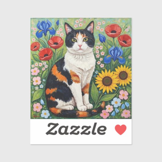 三毛猫とフォークアートのひまわり シール (シート)