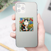 三毛猫とフォークアートのひまわり シール (スマートフォン)