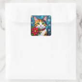 三毛猫とポインセチアと雪の結晶 クリスマス スクエアシール (バッグ)