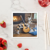 三毛猫と子猫たちとギター スタンダードカクテルナプキン (インサイチュ)