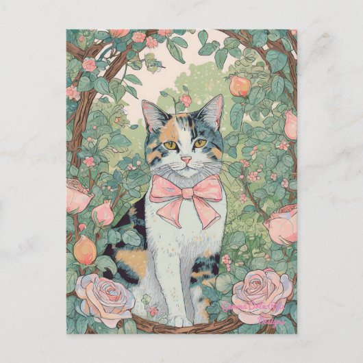三毛猫と花のポストカード ポストカード (正面)